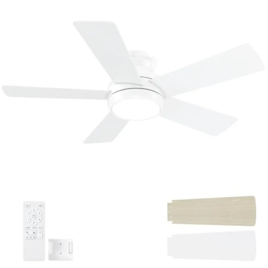 

Ceiling Fans with Lights and Remote, LED Low Profile Flush Mount Ceilg Fan for Bedroom, Livg Room, Patio, Quiet DC Motor, 5 Bla
