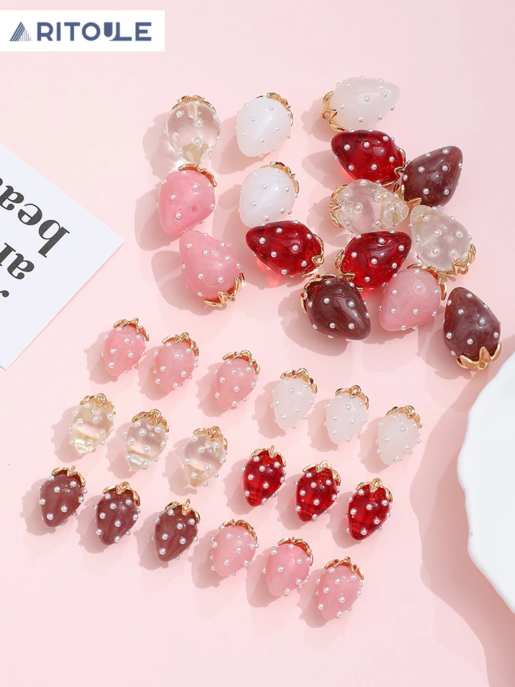 Japanese sweet cute color resin pearl strawberry pendant DIY handmade earrings jewelry necklace accessories materials