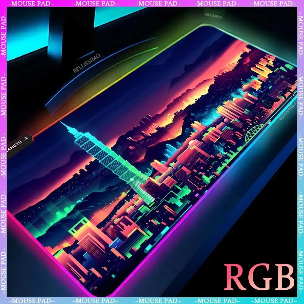 Mouse pad RGB city night mouse pads neon rubber luminous table pad game accessories keyboard pad LED light mouse mats table pad