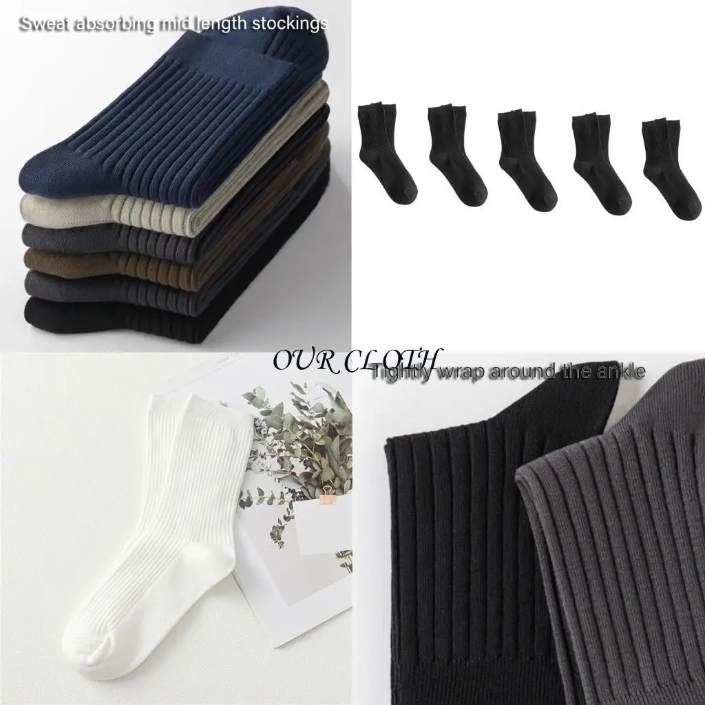

5 Pairs Men's Ribbed Sports Socks Moisture Wicking Odor Control Elastic Support Y1AC