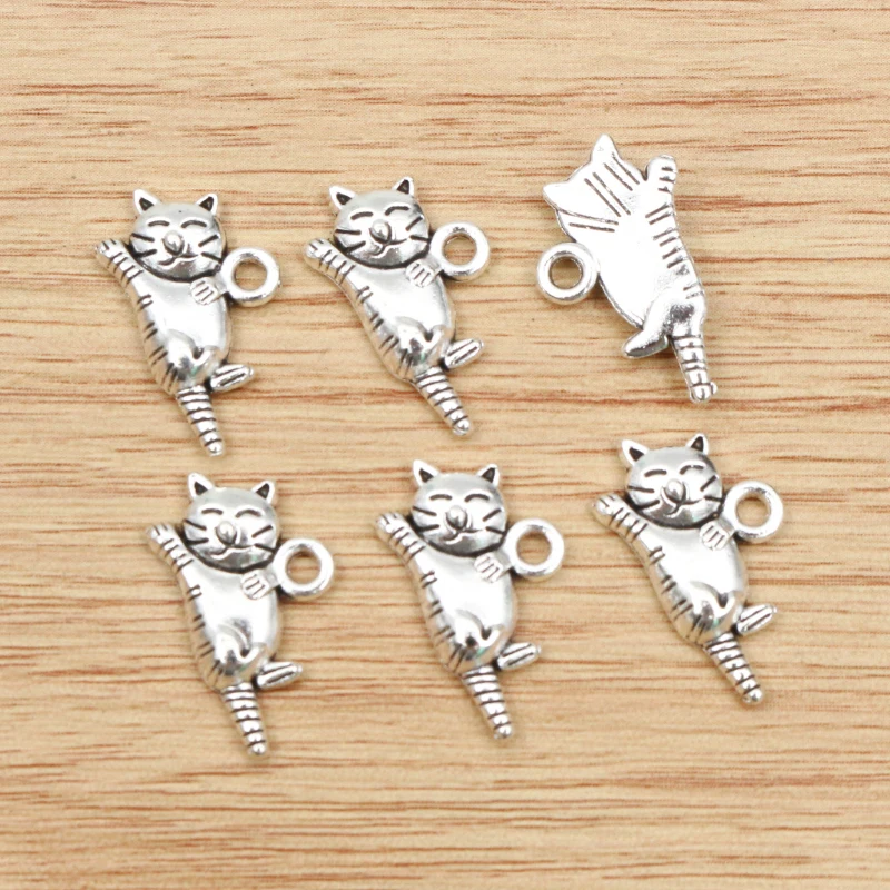 15pcs 20x12mm Antique Silver Plated Bronze Plated Cute Cat Handmade Charms Pendant:DIY for bracelet necklace