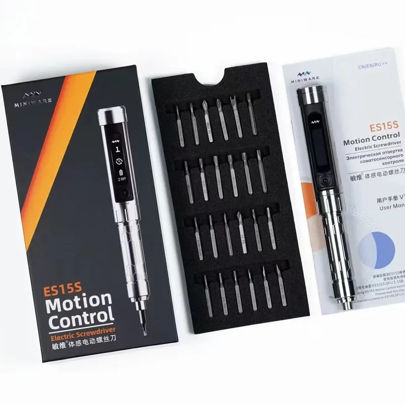 

New ES15S Intelligent Motion Control Electric Screwdriver USB Chargeable Cordless Drill Tool Box 16pcs 4mm Bit Set LED Screen