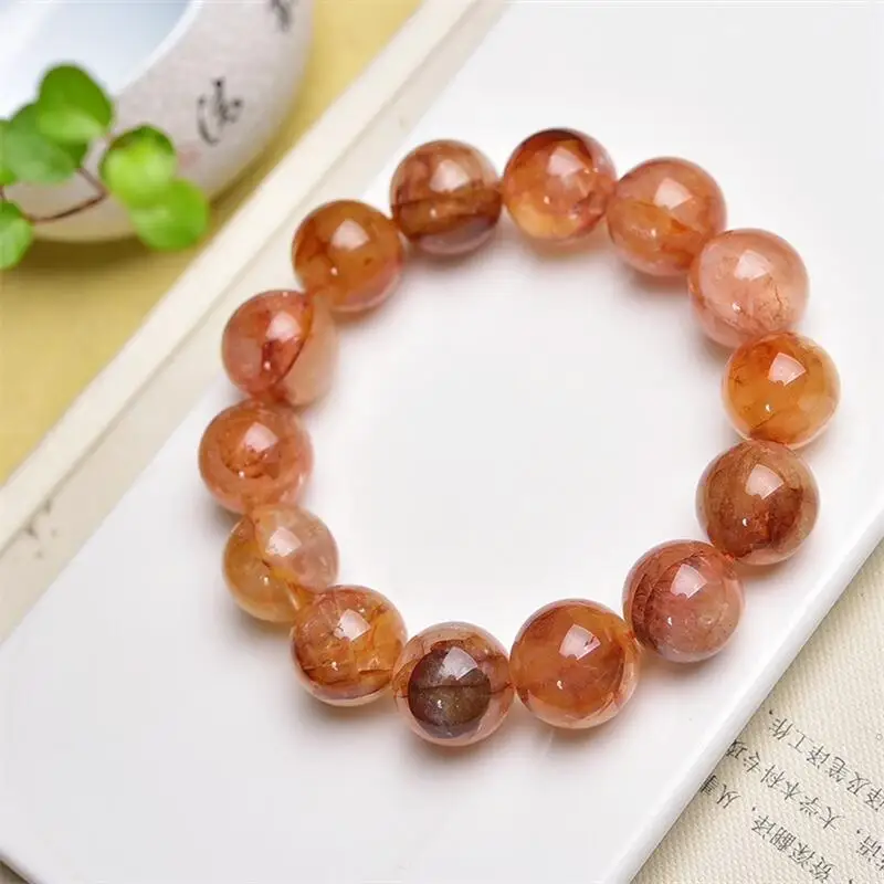 

15MM Natural Red Fire Quartz Hematoid Bead Bracelet Handmade Jewelry Stretch Bangle Children Birthday Gift 1pcs