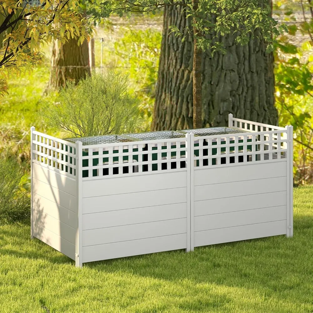 

Air Conditioner Fence4 Panels 45”W x 45”H Pool Equipment Enclosur PVC Trash Can Screen w/Metal Ground Stakes, Protective Caps