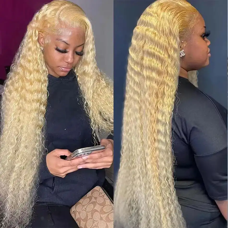 13x6 Lace Frontal Wig 613 Honey Blonde 200% density Curly Transparent Deep Loose Wave Pre Plucked 13x4 Water Wave Colored Wigs