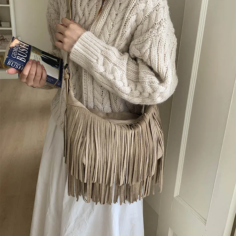 LEFTSIDE Design Punk Style PU Leather Shoulder Bags for Women 2025 Tassels New Crossbody Bag Females Retro ​Luxury Handbags image 3