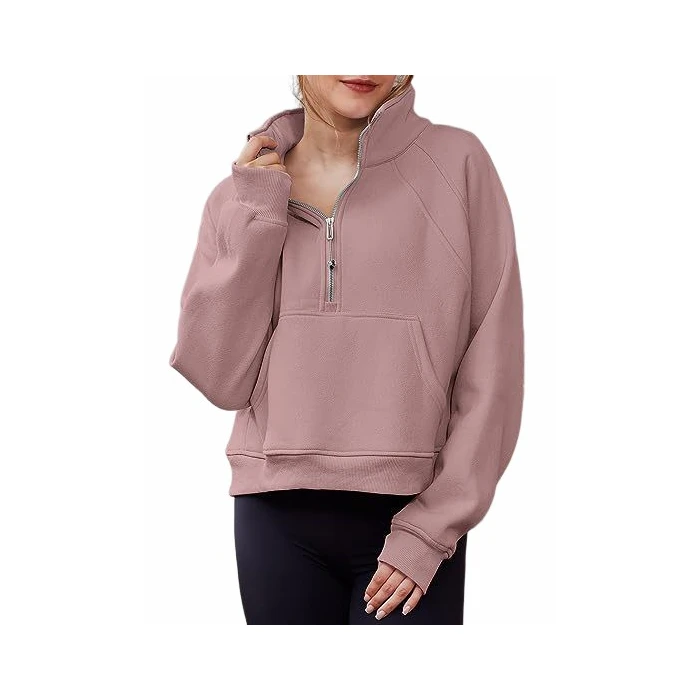 インウェイ レディース フリース裏地付きスタンドカラーフーディー 親指穴付きクロスボーダーフーディー ティエンデッド ロングスリーブ L...
