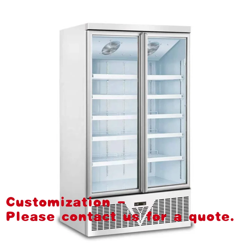 

Customize.Commercial Supermarket Display Refrigerator Fan Cooling Adjustable Shelves Double Glass Door