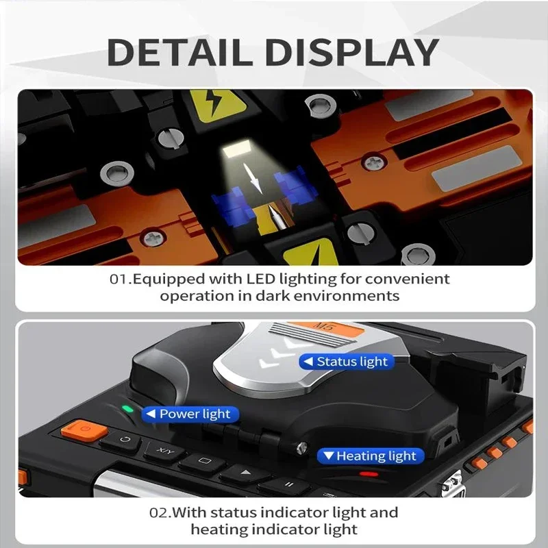 M5 optical fiber fusion splicer with touch screen OPM and VFL available in English, French, Spanish, Portuguese,Russian Italiano