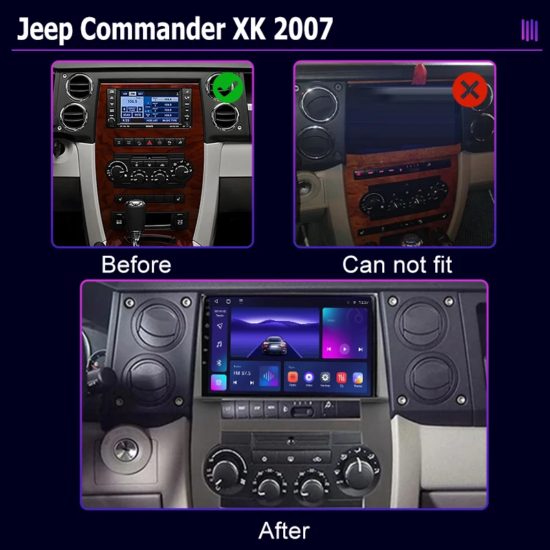 roadivox Android Car Radio for Jeep Commander XK 2007 GPS Navigation Video Stereo Screen Multimedia Player Tape Recorder