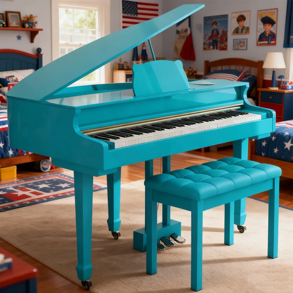 Factory-Customized Lake Blue Mini Cool 88-Key Solid Wood Grand Mechanical Piano for Boys' Bedroom Practice