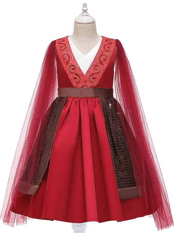 زي تنكري جديد لعيد الأطفال مستوحى من شخصية مولان في ديزني، ملابس أداء هانفو من ثلاث قطع، ملابس أداء للأطفال بالأسلوب الصيني #2