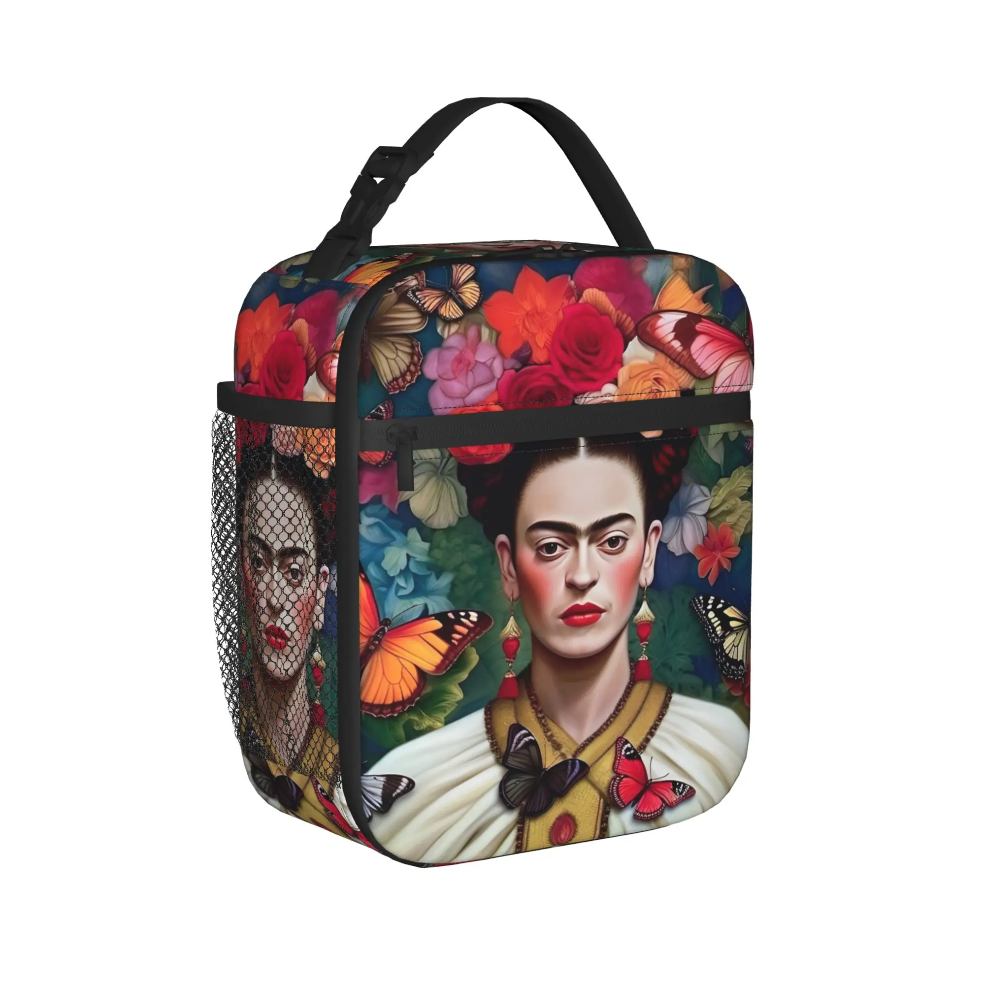 Fridas Mexican Artist Kahloo Insulated Lunch Bag High Capacity Reusable Cooler Bag Tote Lunch Box Beach  Travel Men Women