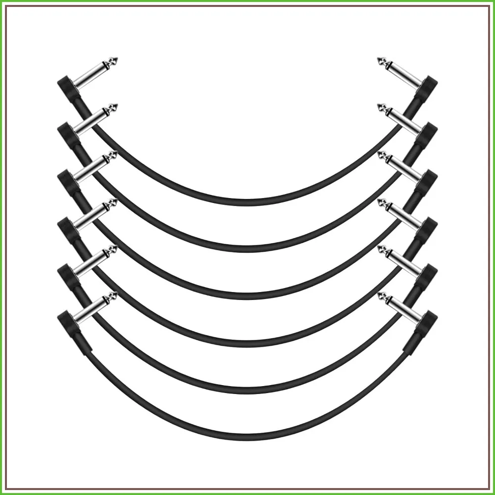 

12 Inch Guitar Patch Cables 6 Pack, 1/4" TS Right Angle Effect Pedal Flat Cables for Pedal Board