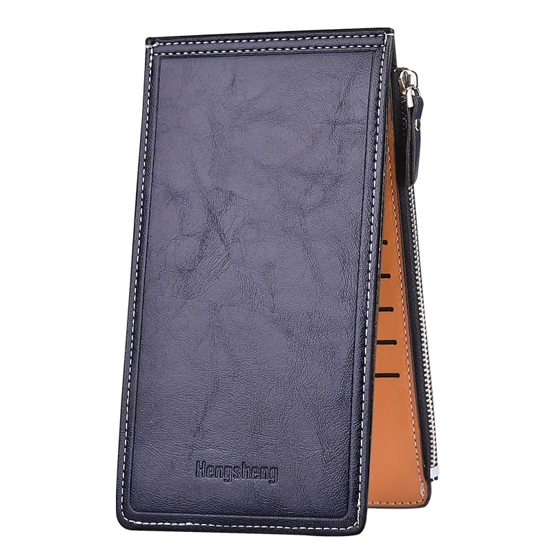 Cartera de cuero de cera de aceite con múltiples ranuras para tarjetas, monedero grande de longitud media versión coreana para mujer, bolso delgado para tarjetas de teléfono