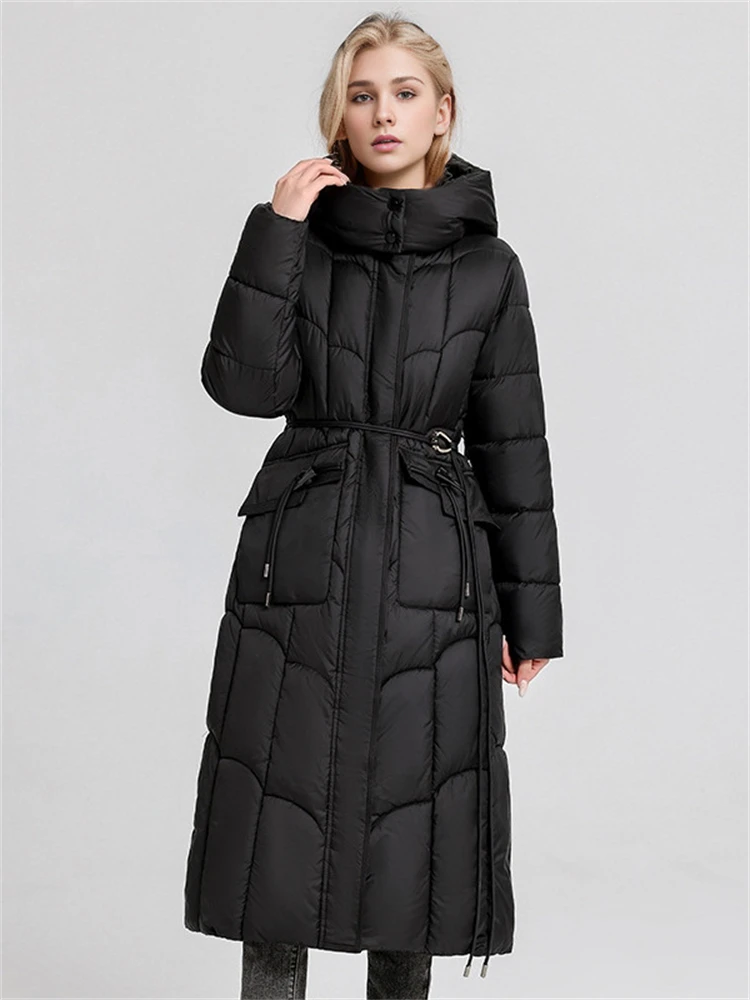 Oversieze Woman Down Jacket Winter Coat 2024 New Waist Drawstring Fashion Warm Thick Zipper Coat Woman Winter Clothes