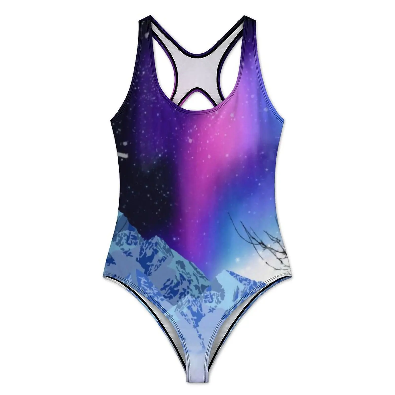 Mountains Northern Lights Swimsuit Winter Wonderlights Push Up Swimwear One-Piece Surf Monokini Bodysuit Sexy Design Beachwear