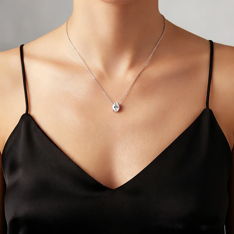 جديد البيضاوي مويسانيتي قلادة قلادة للنساء الزفاف الفضة النقية الساطع الماس قلادة مطلي 18 كيلو الذهب مجوهرات مقاومة للماء