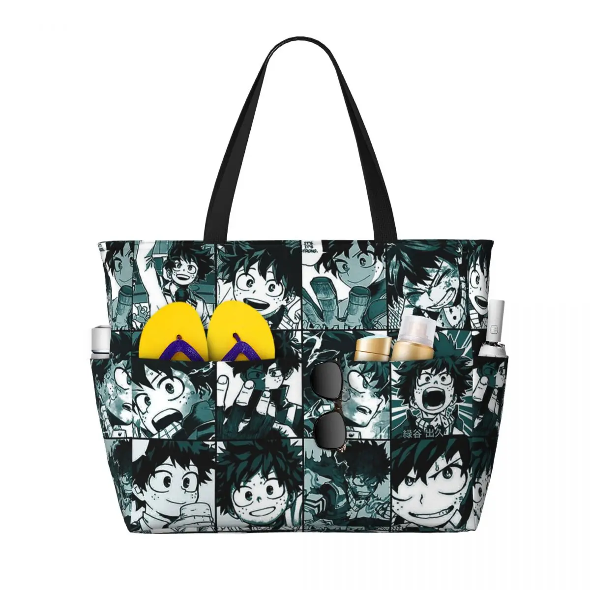 

Deku Hero Collage My Hero Academia Beach Tote Bag Sport Gym Yoga Duffle Large Tote Bag Women Travel Bag Fitness bag