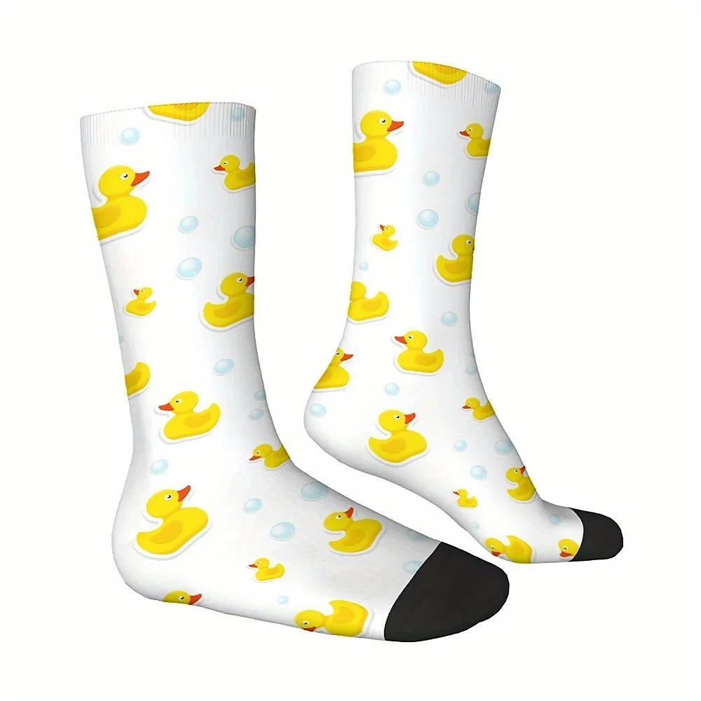 Harajuku-Style Crew Socks with Seamless Duck Pattern Print, Polyester and Spandex Blend, Hand Wash Only - Perfect Gift for Boys,