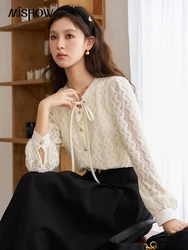 MISHOW French Bow Lace Blouse for Women Winter Autumn Fashion Button Up Long Sleeve Shirts & Blouses Top Female MXC53C0128