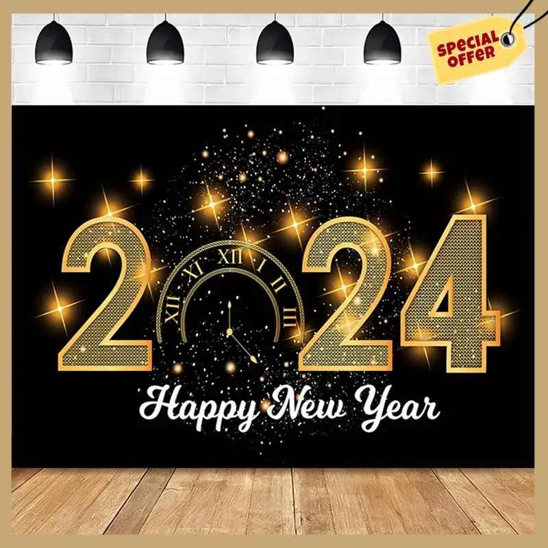 2024 신년 210X150cm 사진 배경 샴페인 골드 반짝이 파티 장식 배경 사진 천-WMAN