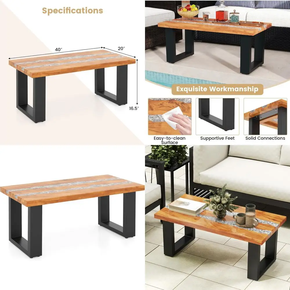 

Садовый кофейный столик из тика, круглый приставной столик из полимерной смолы с эпоксидной столешницей, центральный стол из массива дерева для дома и улицы, столик для патио