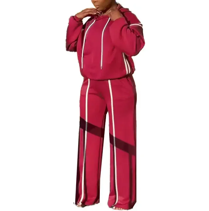 

Fashion Striped Splicing Women's Set Long Sleeve Hooded Sweatshirt and Sweat Pants Tracksuit 2025 Two 2 Piece Set Outfit