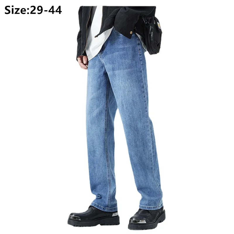 

Autumn Winter Jeans Brand Men Big Size Straight Plus 44 42 40 Thick Denim Trousers Male Blue Gray Loose Casual Fashion Pants