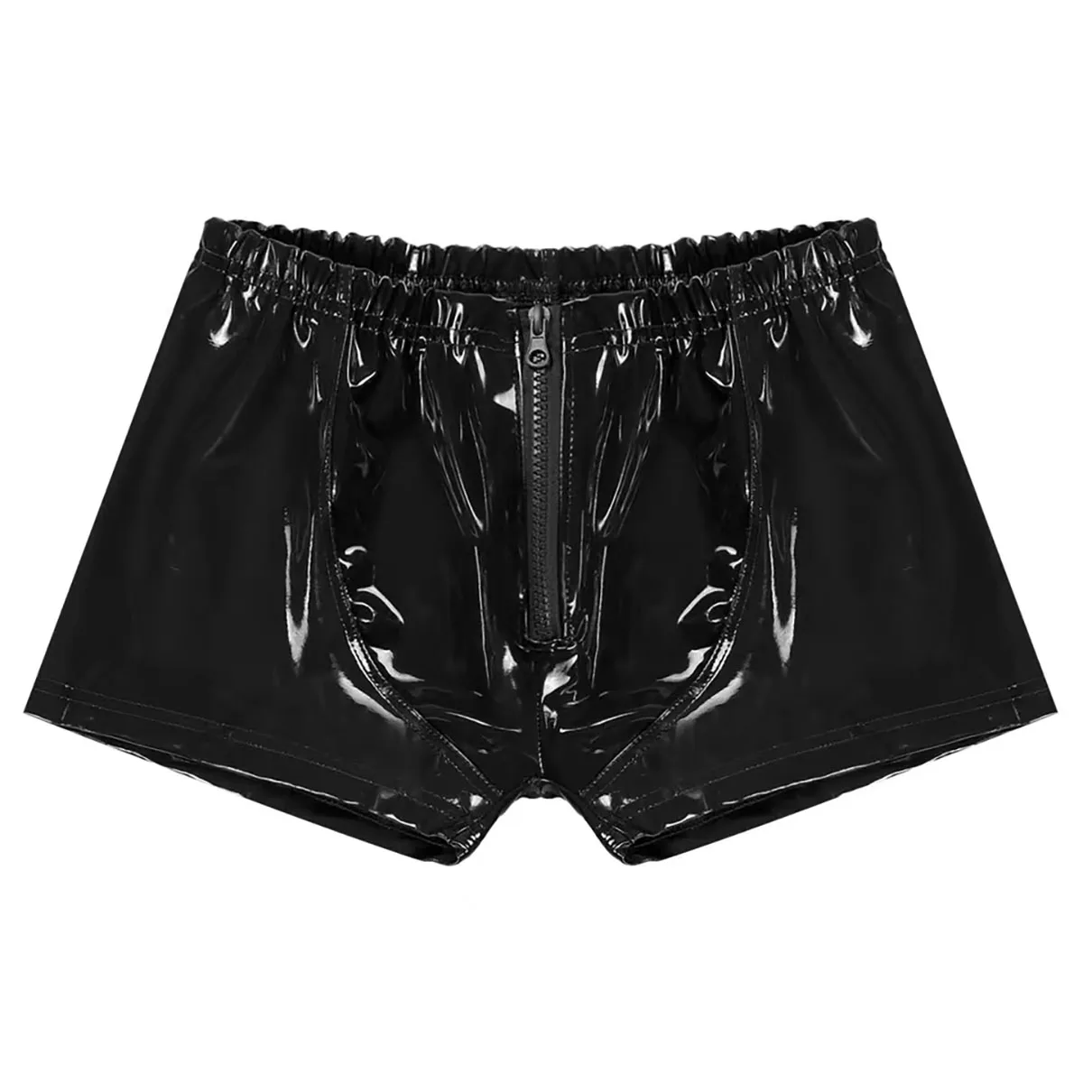 Plus Size Mens Sexy Open Crotch Leather Short Pants For Sex Shiny Latex Shaping Sheath Fetish Boxer Underpants Bulge Pouch Sexi