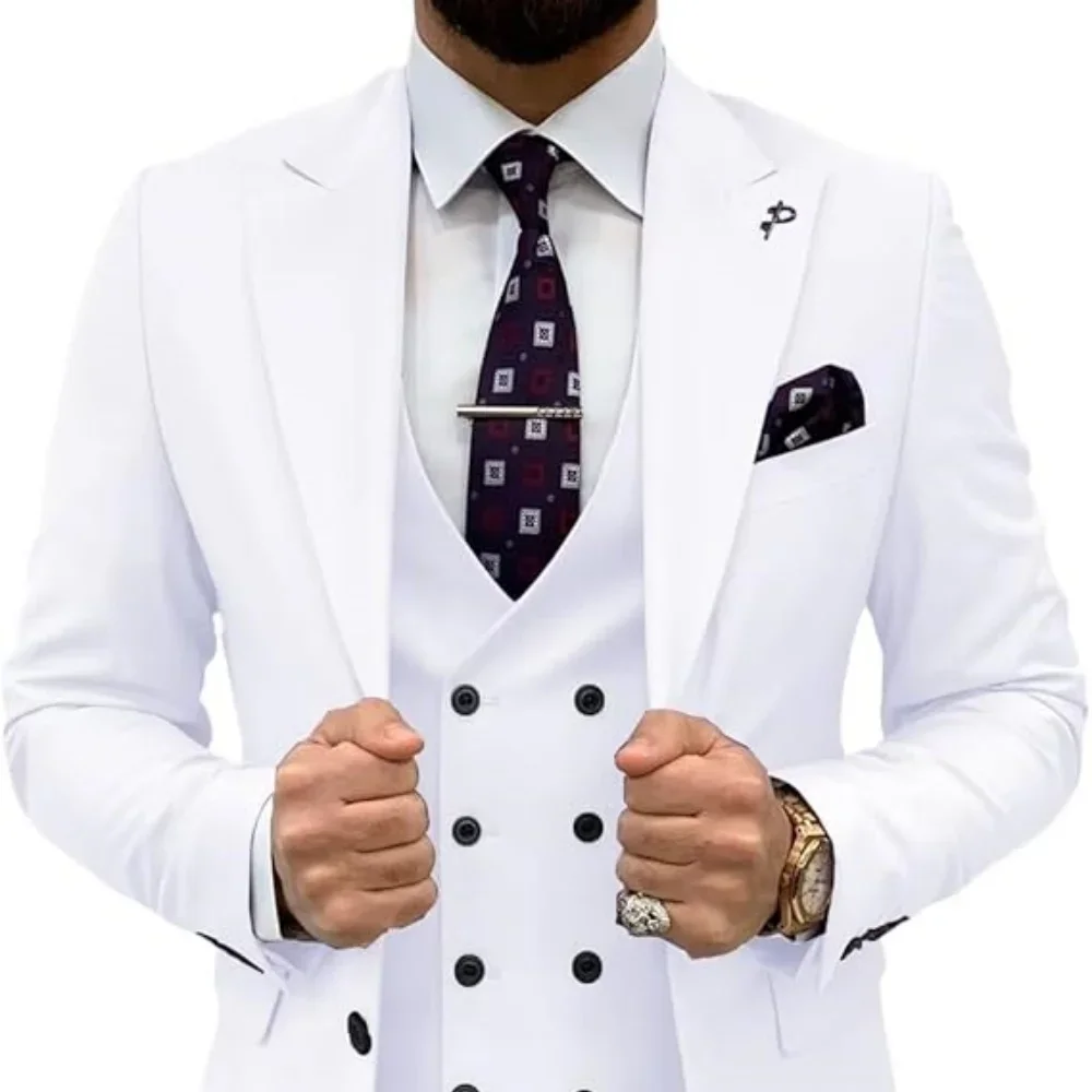 الدعاوى الرجالية 3 قطعة بدلة عمل رجالي الشق التلبيب السترة الزفاف الرسمي العريس السراويل Tux سترة البدلات الرسمية (السترة + سترة + السراويل)