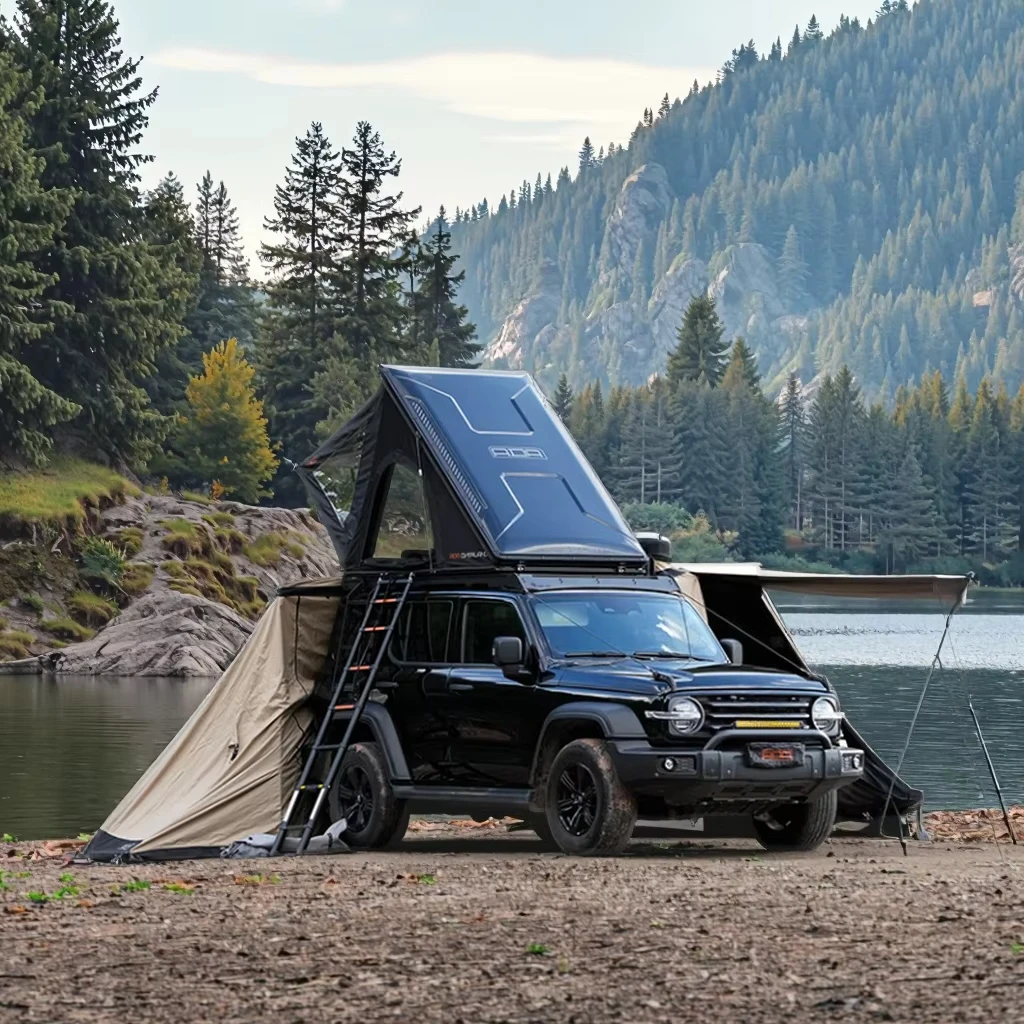 

Hard Shell Triangle Pop-up Waterproof Automatic Open Rooftop Tent For Outdoor Camping Tent