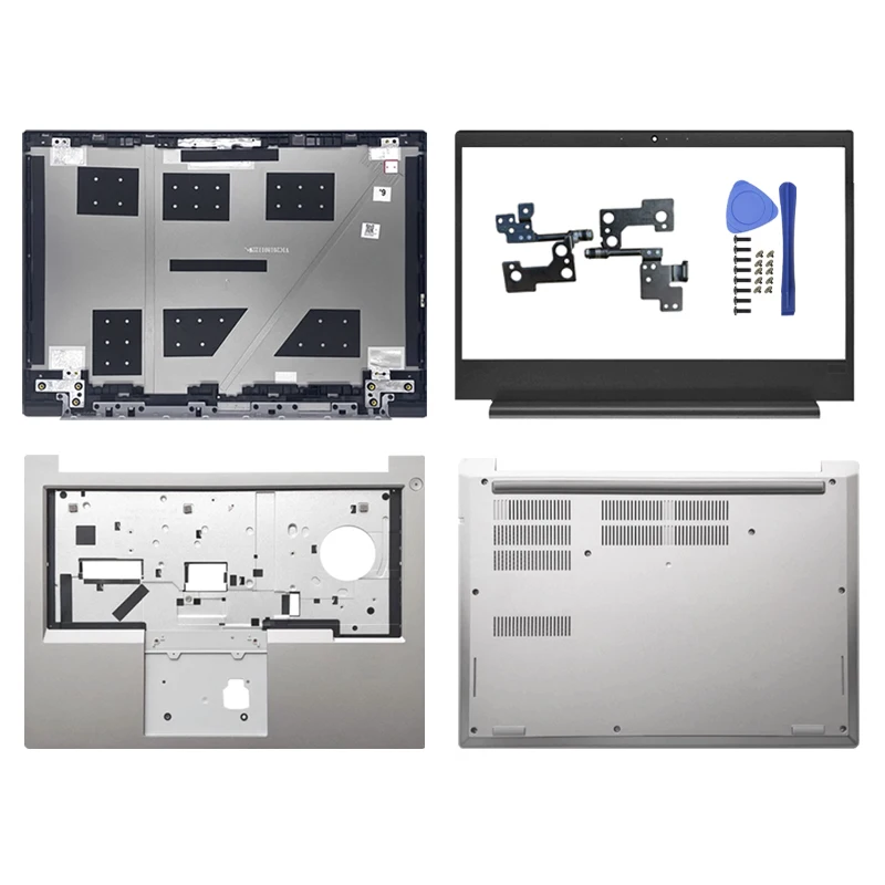 NOVO Conjunto de Tampa Traseira LCD/Bezel Frontal/Dobradiças/Apoio para as Mãos/Base Inferior Prata para Notebook Lenovo ThinkPad E480 E485 01LW153 01LW158 01LW162