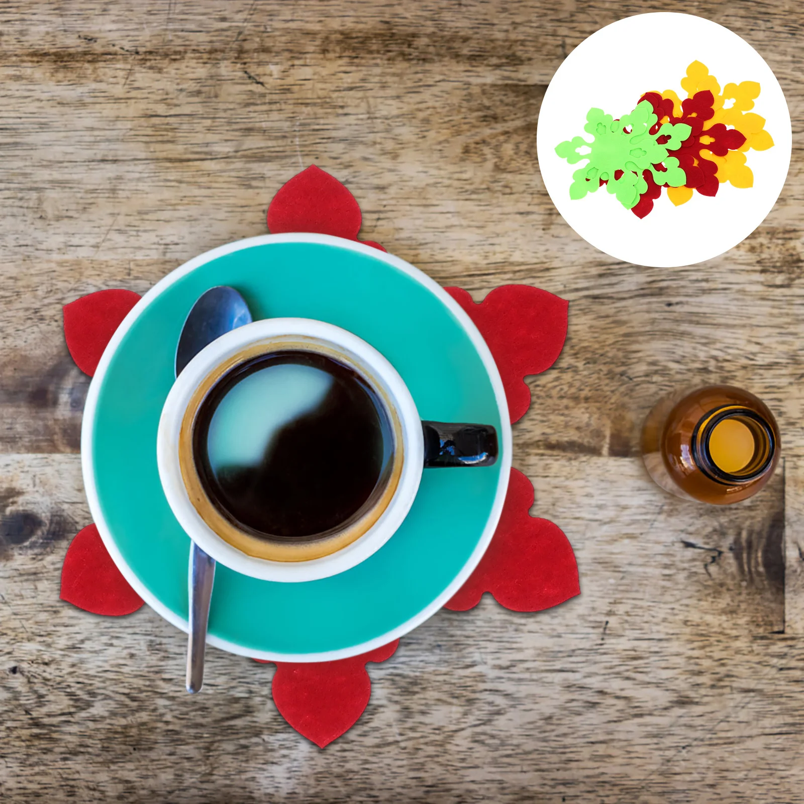 

6Pcs Flower Design Cup Mat Set Heat Resistant Fabric Cup Coasters Non Slip Placemat Dining Kitchen Desk Mat Set