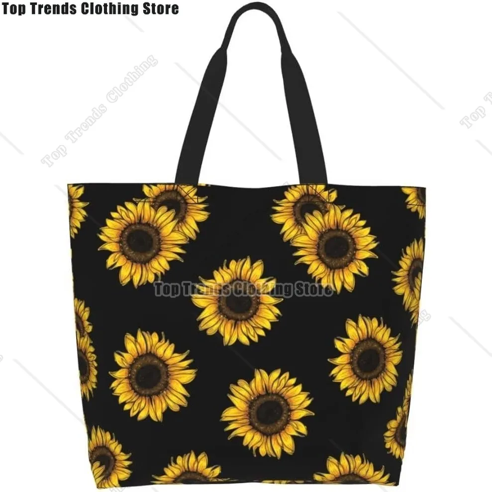 Funny Sunflower Theme Grocery Tote Bag Yellow Floral Shoulder Reusable Beach Shopping Handbags Casual Travel Sunflower Gifts