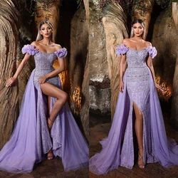 Glamorous Prom Dresses Sequins Mermaid Evening Gowns Detachable Train Side Split Custom Made Robe De Soirée