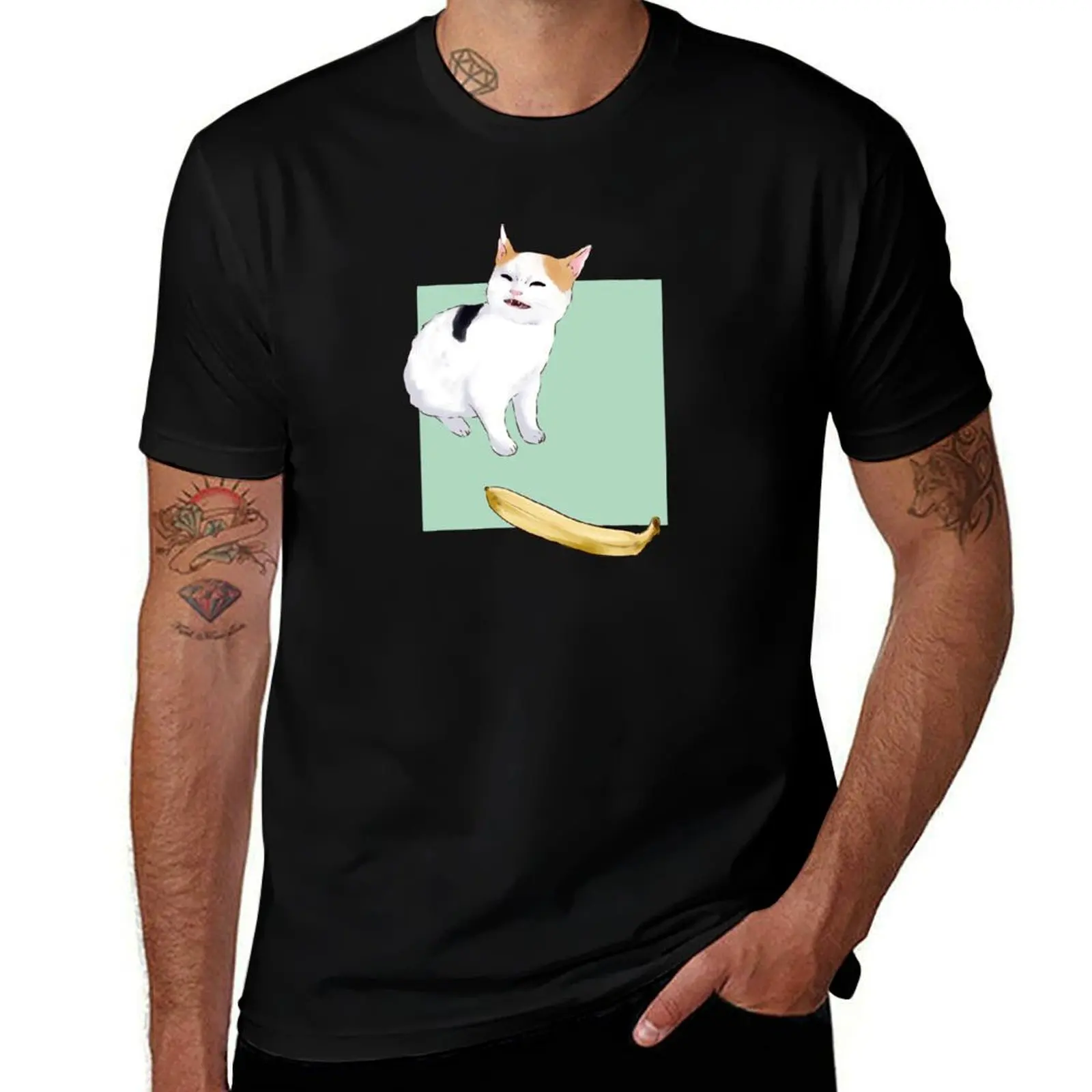 

He not like the banana - angery banana cat meme catto T-Shirt plus size tops Man t-shirt Clothing funny t shirts for men