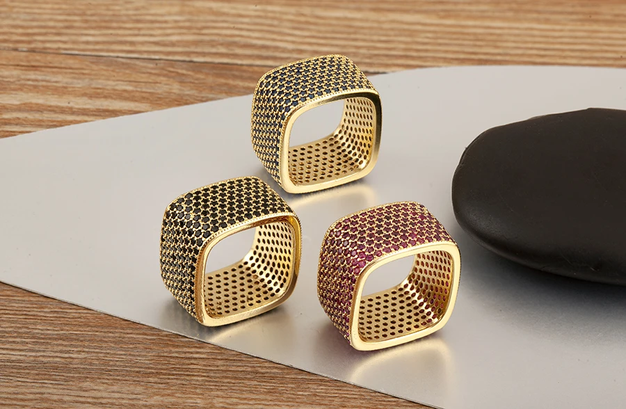 Nidin Neue trendige quadratische Form eingelegte Kristall-Zirkon-Ringe für Frauen und Männer, 5 Farben zur Auswahl, Hip-Hop-Stil, Fingerschmuck, schicke Geschenke – Detail 9
