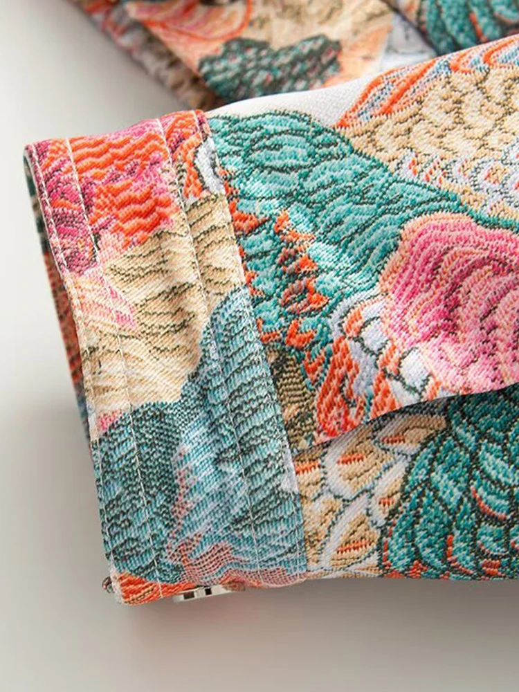 Estilo de rua outono e inverno novo feminino casual versátil gola alta manga longa pavão impressão zíper jaqueta casaco curto