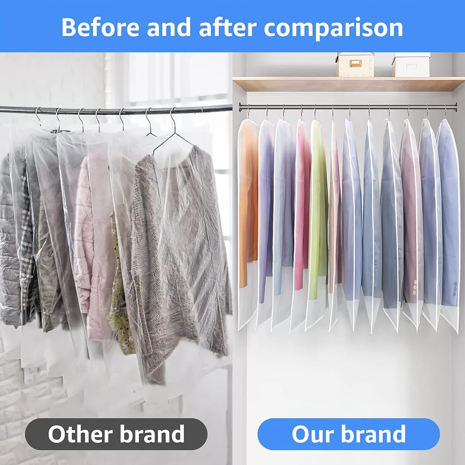5Pcs Transparent Garment Bags Dustproof Zippered Hanging Clothes Storage Covers Wardrobe Closet Organizers Protector