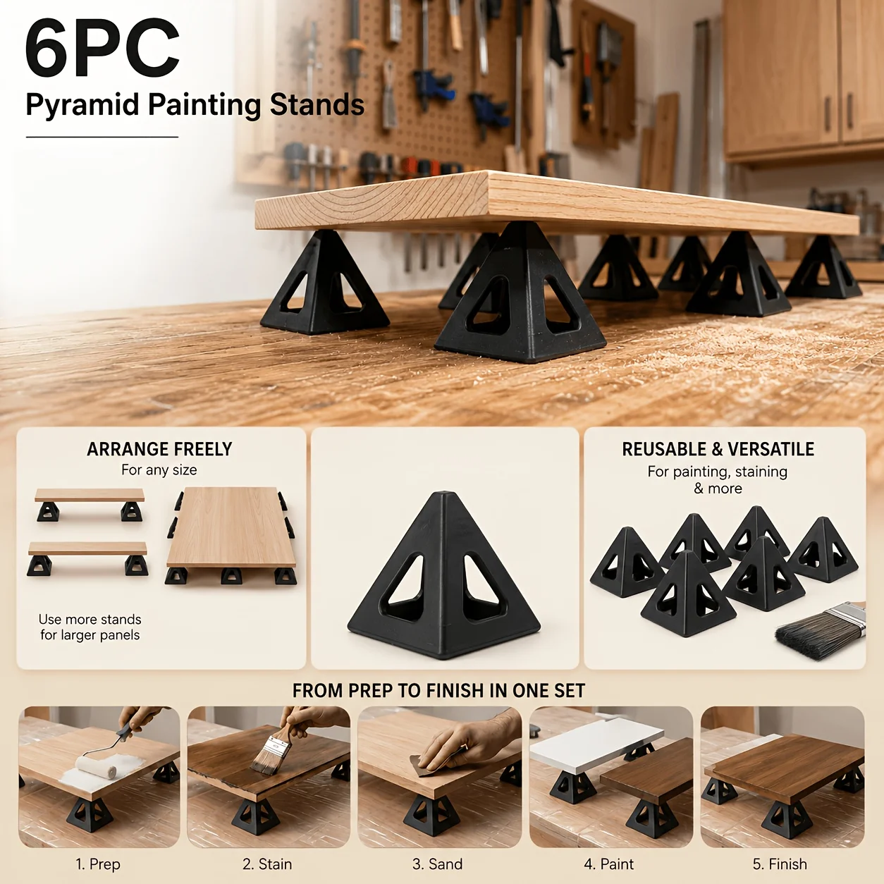 6 Pack Reusable Plastic Paint Tripod Risers, 1.18