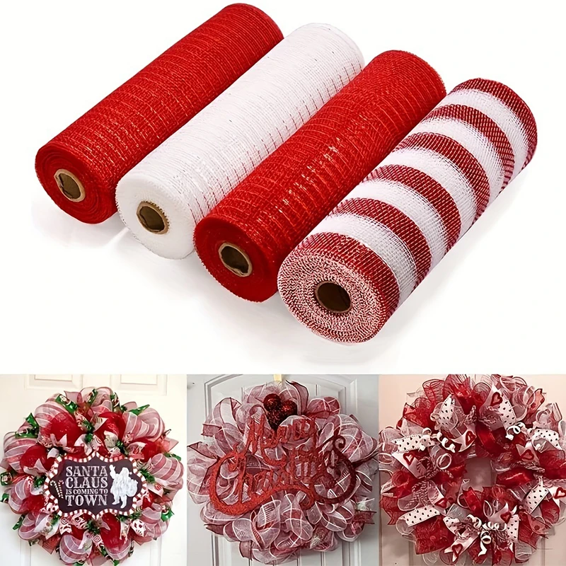 عيد الميلاد شبكة الشريط المعدني احباط أحمر أخضر أبيض لفات DIY بها بنفسك مشروع اكاليل زينة الحفلات الخريف عطلة لوازم الحرفية