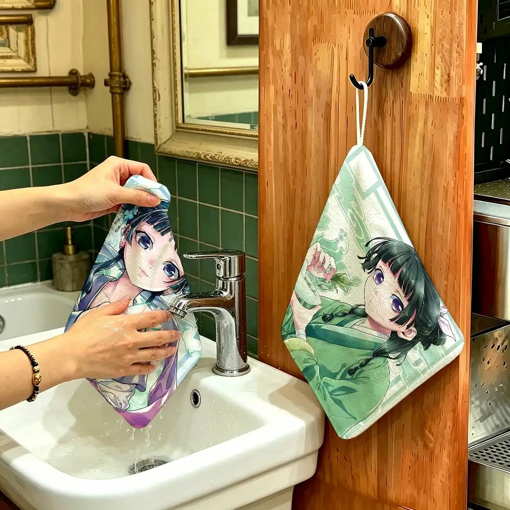 Anime The Apothecary Diaries Polyester Cotton Hanging Kitchen Towel, Skin Friendly Hand Wiping Towel for Hotel Cafe Household