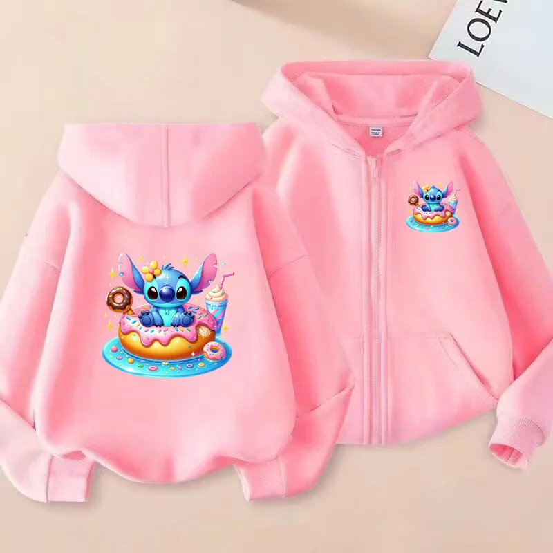 

Children's New Style Zipper Sweatshirt Stitch Kawaii Anime Print Boys Girls 3-12Years Hooded Casual Fashion Hoodie Charming Coat