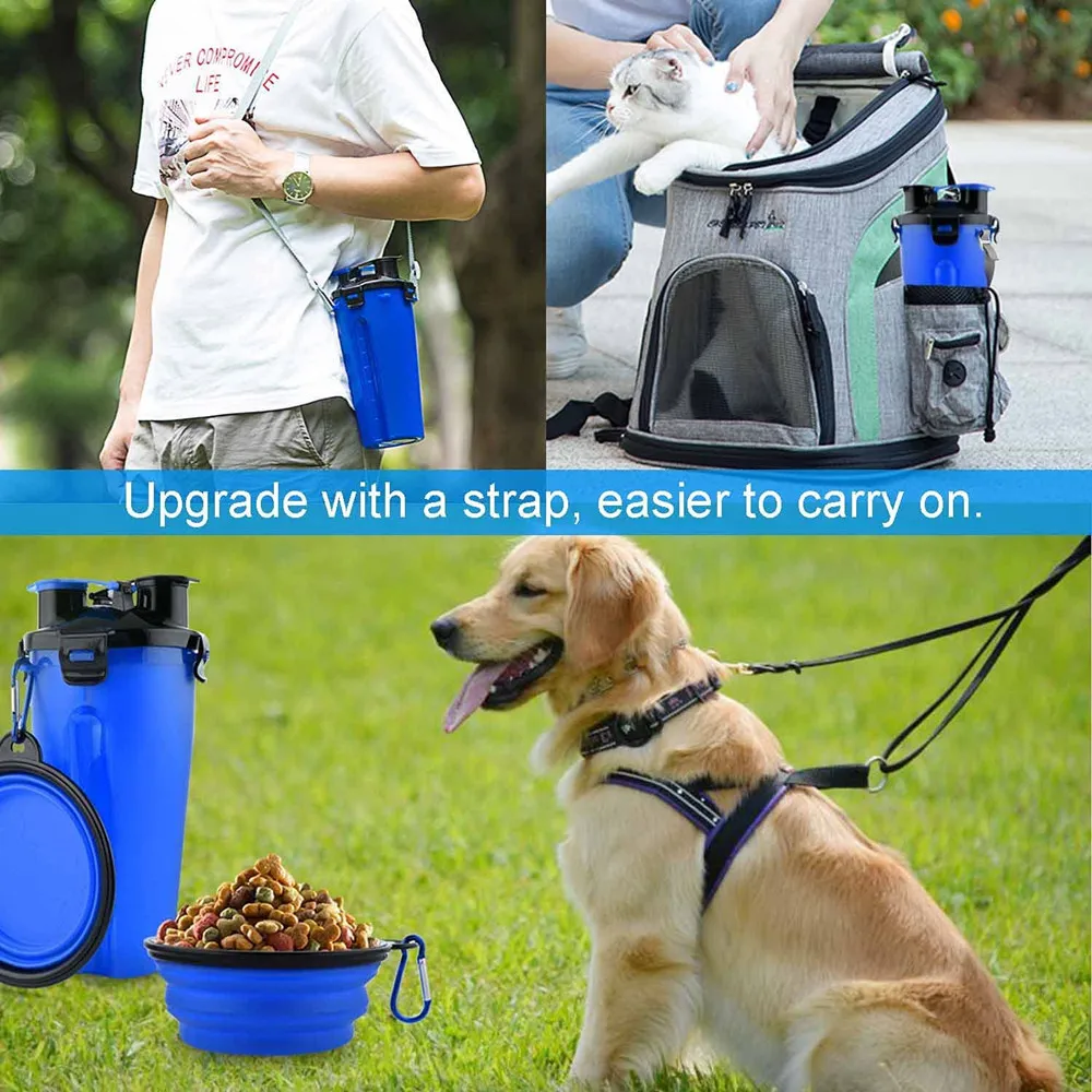 Dog Travel Water Bottle Collapsible Bowls 2 in 1 Pet Food Container with Collapse Bowls Outdoor Portable Water Bowls for Pet Cat