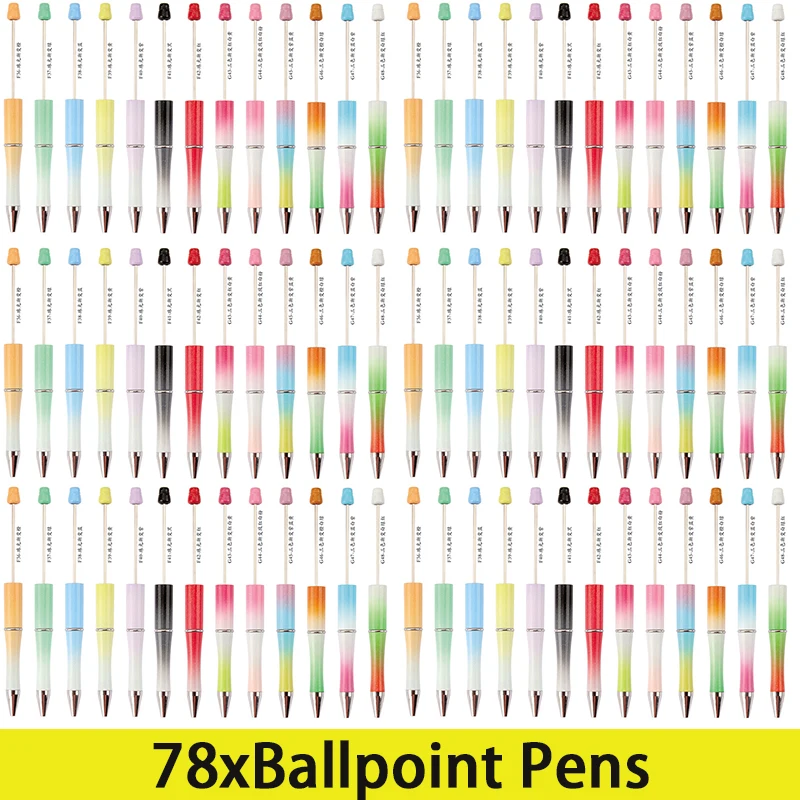 

78Pcs Beadable Pens Bead Ballpoint Pens Beaded Pens Craft Pen Gift Supplies for Kids Students Office School DIY Pen Making