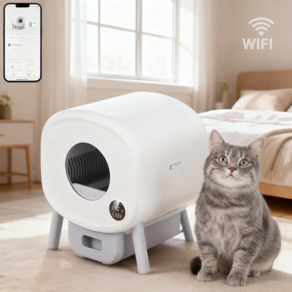 

Новый трендовый автоматический умный лоток для кошек 2026 года с управлением через приложение, устранением запаха, из экологичного пластика, 76 л, для нескольких кошек, самоочищающийся