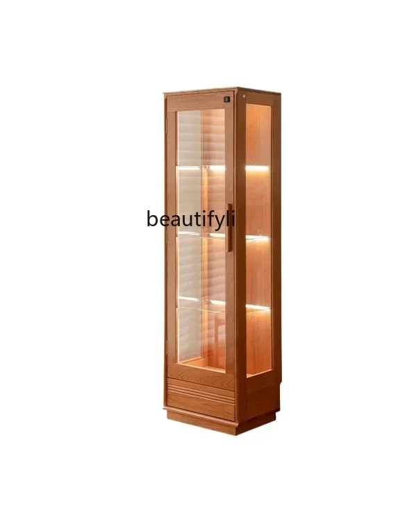 Solid wood display cabinet Transparent glass dust-proof storage cabinet Nordic log wind living room household wine cabinet