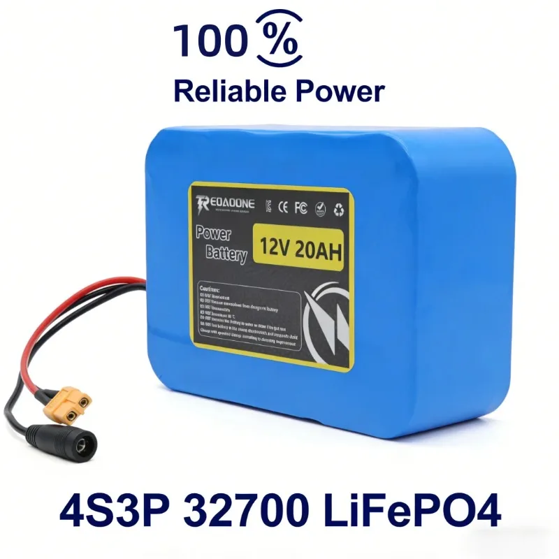Lifepo4 Battery 12V 12.8V 20Ah 4S3P with Built-in BMS for Boat Power Supply UPS Backup System Includes Charger High Safety