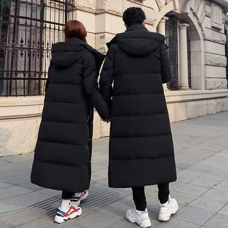 New Couple Down Cotton Coat Men and Women's Extra Long Over Knee Thickened Large Loose Winter Cotton Coat